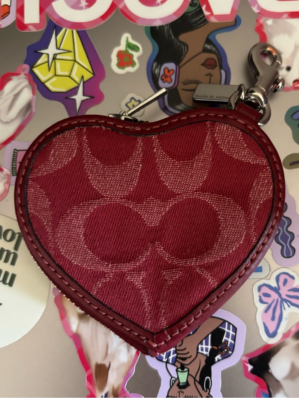COACH Red Denim Heart Charm Coin Purse - Picture 2 of 8